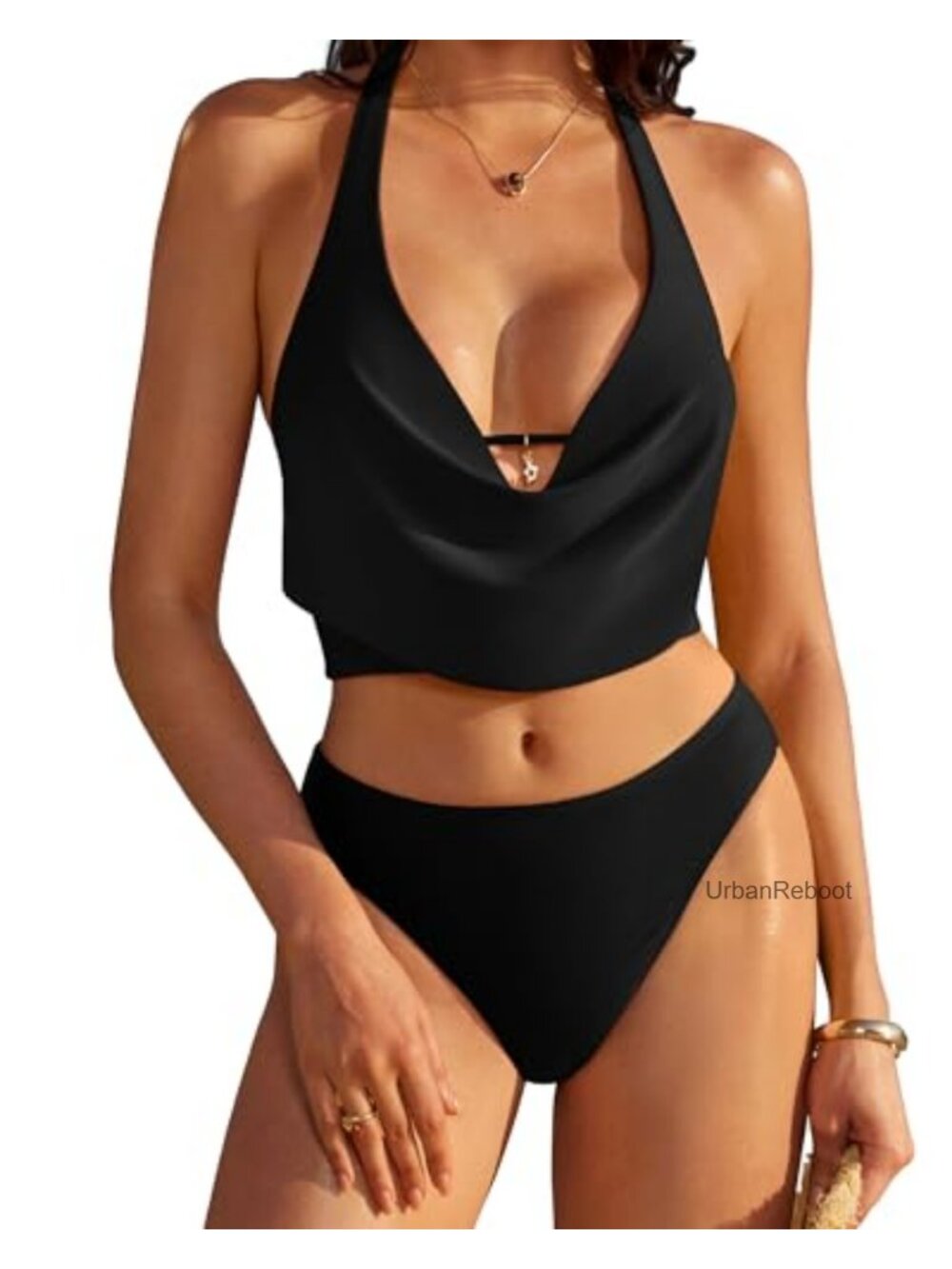 Sexy Halter Cowl Neck Two Piece Bikini Set High Cut Swimsuit